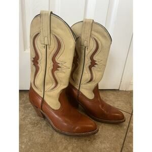 Vintage 1970s Frye Longhorn Inlay Leather Cowgirl Boots Deadstock womens 7